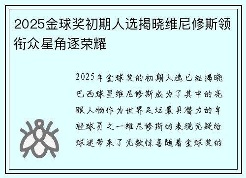 2025金球奖初期人选揭晓维尼修斯领衔众星角逐荣耀